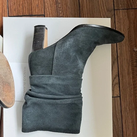 Manolo Blahnik Grey Suede Heeled Boots - Picture 3 of 9